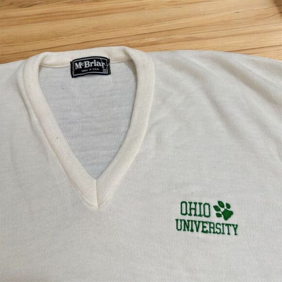 Vintage Mc Briar White Ohio University Sweater V Neck Extra Large XL Dad - Picture 2 of 6
